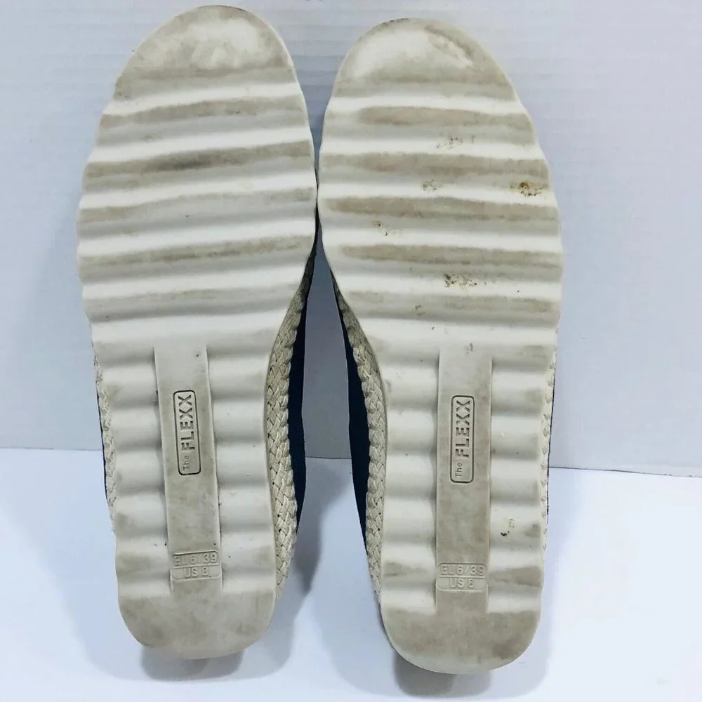 The Flexx Slip-On Loafer Flats Women's 39‎ USA 8 Blue Suede Tan Canvas Rope